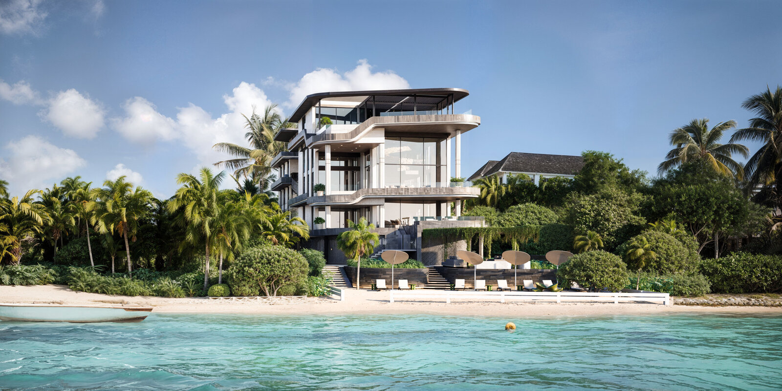 Panorama of the Mauritius coastline, beachfront